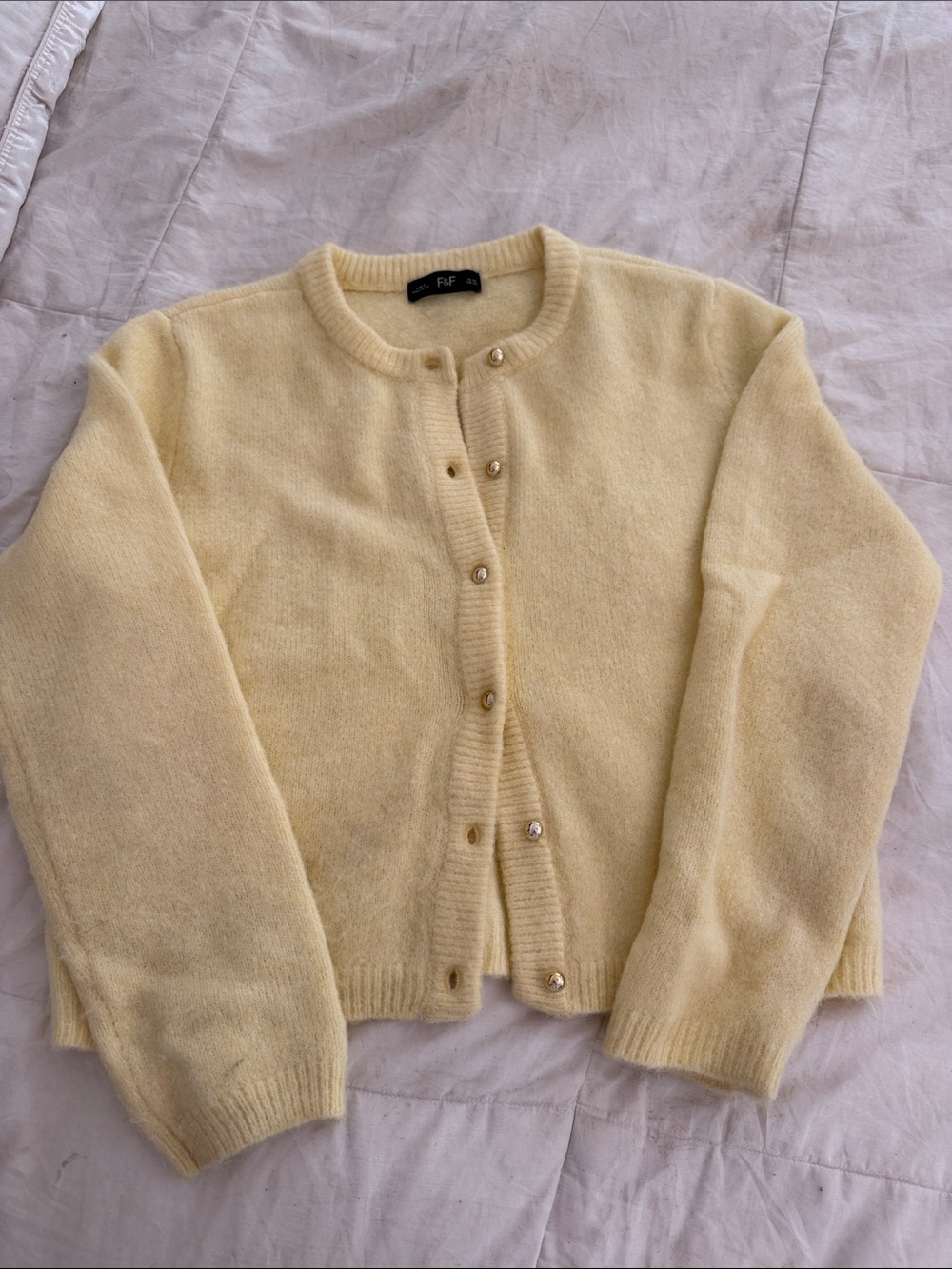F&F Light Yellow Crewneck Button Cardigan